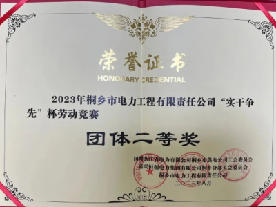 喜報(bào)-我司榮獲2023年“實(shí)干爭先”杯配網(wǎng)工程技能競賽團(tuán)體二等獎(jiǎng)
